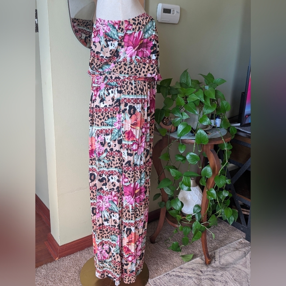 Lascana for Venus Strapless Maxi Dress Large Floral Animal Print Pockets EUC - Picture 8 of 16